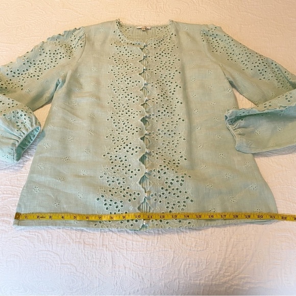 Tyler Boe 100% Linen Eyelet Cut Out Long Sleeve Top - Medium - Picture 11 of 13